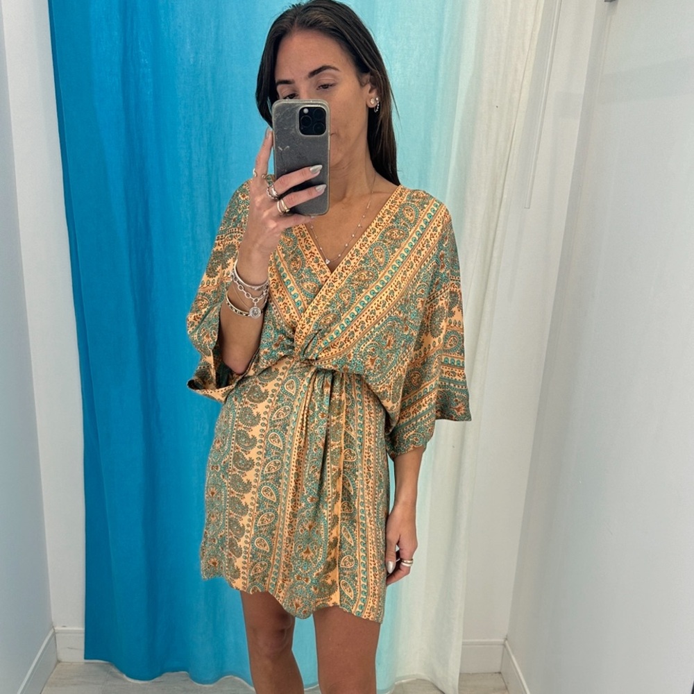 Elegant Green and Gold Mini Dress
